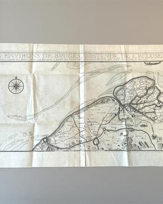 Antica mappa cartina 1709 Fiandre Bruges rara
