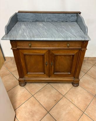Credenza antica il legno ripiano in marmo grigio