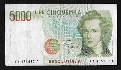 Banconota lire 5000 serie sostitutiva XA, rara