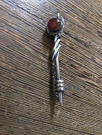 Spilla argento  granato e malachite