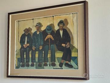 Dipinto su tela realismo sociale firma in basso