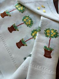 Amalfi Coast Tovaglia puro lino ricamata a mano