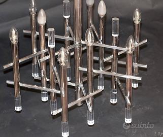 Lampadario vintage Gaetano Sciolari 1970 in cromo