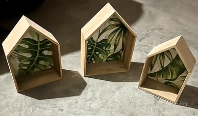 Set 3 mensole in legno stile naturale con foglie