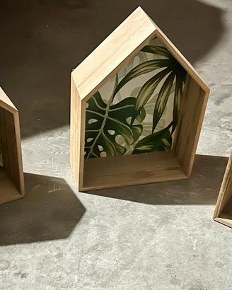 Set 3 mensole in legno stile naturale con foglie