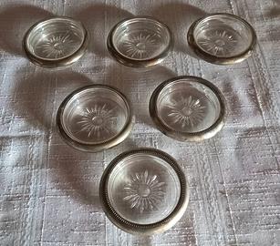 6 Sottobicchieri vintage in vetro e silverplate 
