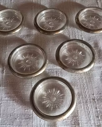 6 Sottobicchieri vintage in vetro e silverplate 