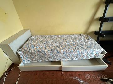 Letto singolo con cassetti e comodino  contenitore