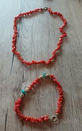Set collana e bracciale corallo e turchese
