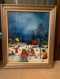 Quadro Naif su vetro Ivo Katavic 1977