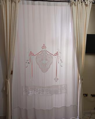 tenda puro lino,ricamate mantovane stoffa Busatti 