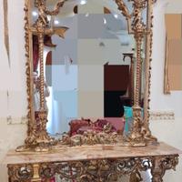 specchiera antica console con angeli