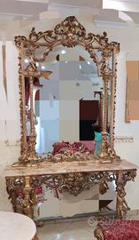 specchiera antica console con angeli