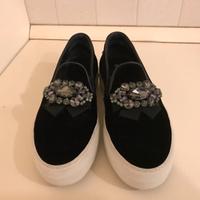 Scarpe donna slip on velluto nero