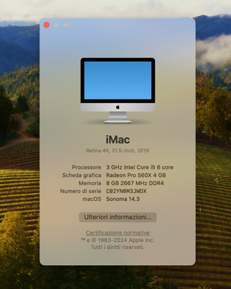 iMac 21 da 21,5'' display Retina 4k Intel Core i5