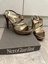 scarpe nero giardini con tacco dorate numero 38
