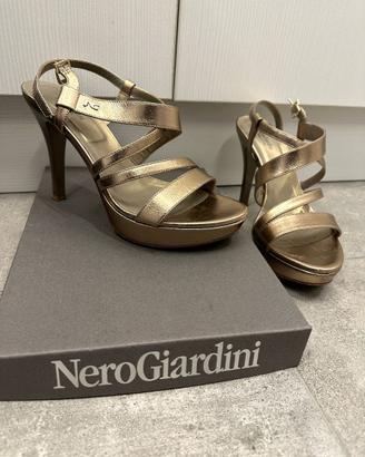 scarpe nero giardini con tacco dorate numero 38