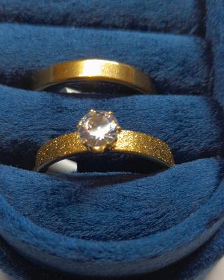 Set anello solitario e fede acciaio zircone