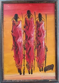 quadro etnico dipinto a mano guerrieri masai