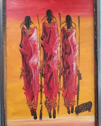 quadro etnico dipinto a mano guerrieri masai