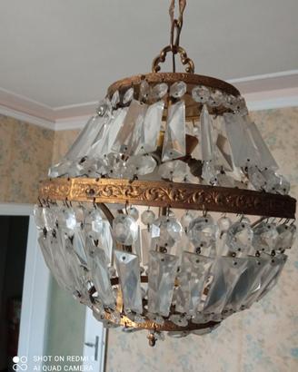 Lampadario e Abat jour in metallo e vetro anni 60
