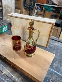 Bottiglia e bicchiere vetro di murano