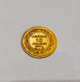 10 franchi oro Tunisia 1891 protettorato francese