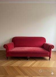 Divano Vintage in Velluto Rosso - Design d’epoca