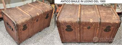 Antico Baule Cassapanca da viaggio legno 1900 vint