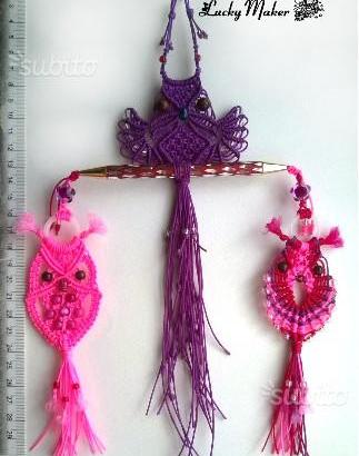 Gruppo di Gufi Intrecci di corda a macrame'