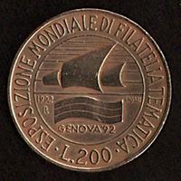 Moneta 200 Lire Esposizione Filatelica Genova 1992