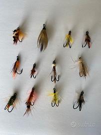 12  Mosche artificiali  "Double hook" fatte a mano