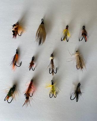 12  Mosche artificiali  "Double hook" fatte a mano