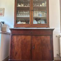 Credenza antica in noce con marmo di Carrara
