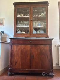 Credenza antica in noce con marmo di Carrara