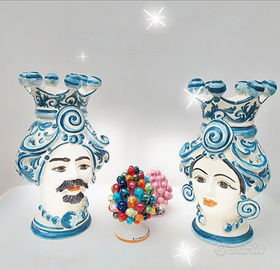 Coppia di Teste di Moro ceramica siciliana