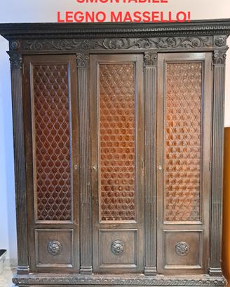 Armadio in legno MASSELLO con vetri decorativi! 
