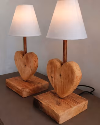 coppia lampade da tavolo artigianali larice 