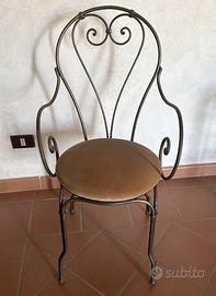 4 Sedie Artigianali in Ferro Battuto imbottite
