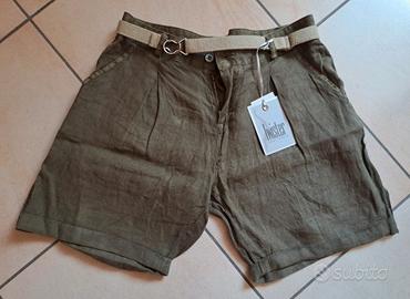 Pantaloncino in Lino, verde militare, NUOVO