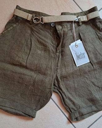 Pantaloncino in Lino, verde militare, NUOVO