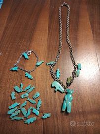 collana, bracciale e ciondoli turchese grezzo 