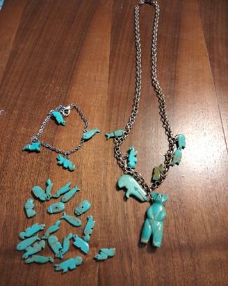 collana, bracciale e ciondoli turchese grezzo 