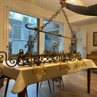 Lampadario Longobard in ferro battuto e Murano