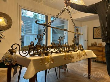 Lampadario Longobard in ferro battuto e Murano