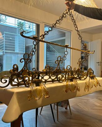 Lampadario Longobard in ferro battuto e Murano