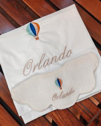 set lenzuola per carrozzina con nome ricamato 