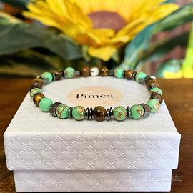 Bracciale uomo occhio di tigre, howlite verde 6mm