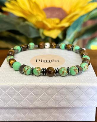 Bracciale uomo occhio di tigre, howlite verde 6mm