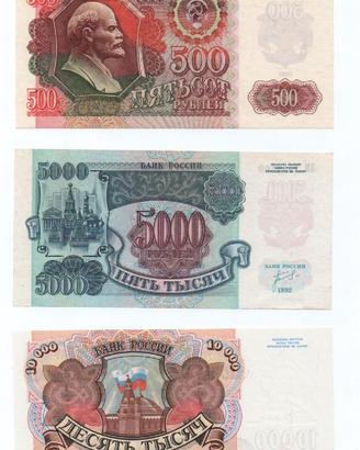 RUSSIA - LOTTO 3 BANCONOTE NUOVE ANNO 1992 ,